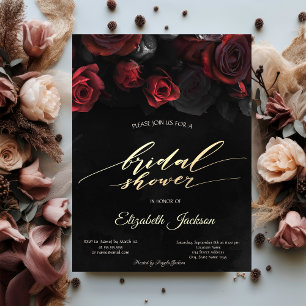 Elegant Red Roses Gothic Bridal Shower Invitation