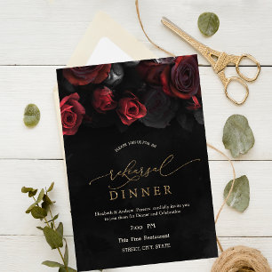 Elegant Red Roses Gothic Rehearsal Dinner Invitation