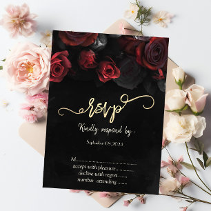 Elegant Red Roses Gothic  RSVP   Invitation
