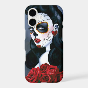 Elegant Red Roses Gothic Sugar Skull Woman