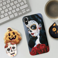Elegant Red Roses Gothic Sugar Skull Woman