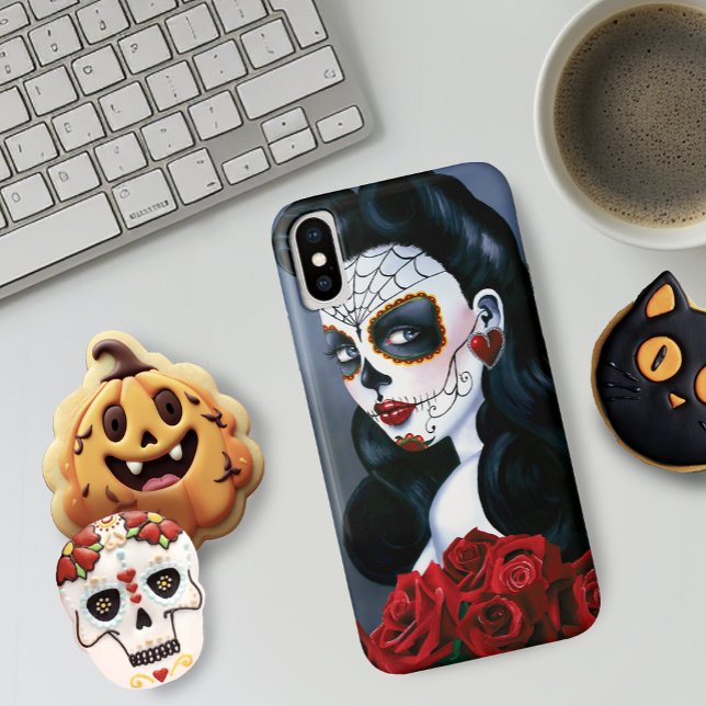 Elegant Red Roses Gothic Sugar Skull Woman Case-Mate iPhone Case (Creator Uploaded)