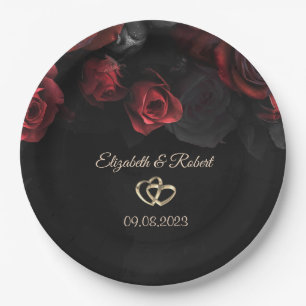 Elegant Red Roses Gothic Wedding Paper Plate