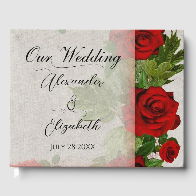 Elegant Red Roses  Guest Book (Front)