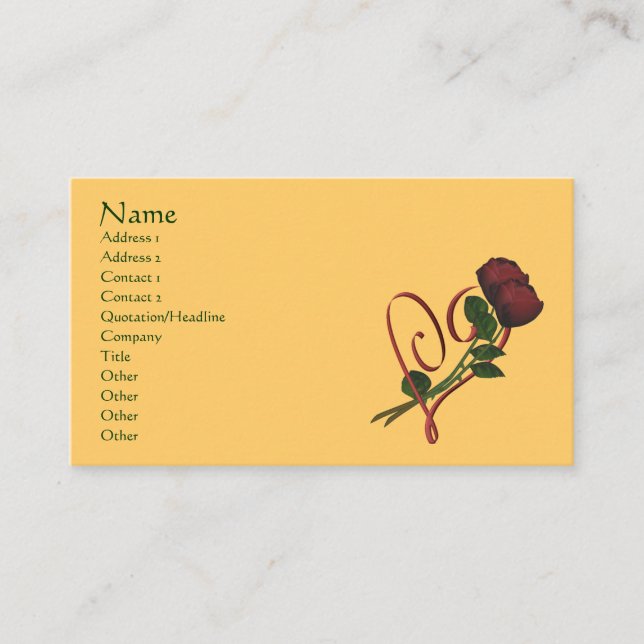 Elegant Red Roses Heart  Business Card (Front)