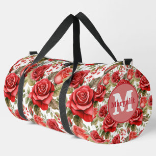 Elegant Red Roses Pattern Large Duffel Bag