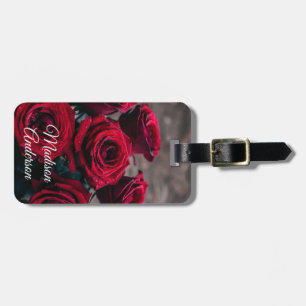 Elegant Red Roses Personalised Luggage Tag