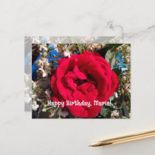 Elegant red roses photo birthday flat card