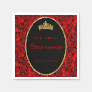 Elegant Red Roses Quinceanera Napkins