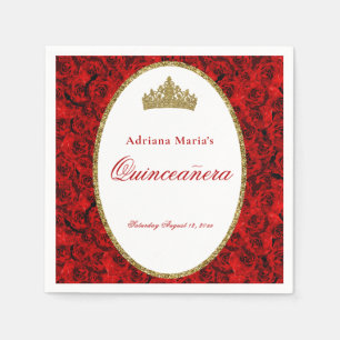 Elegant Red Roses Quinceanera Napkins