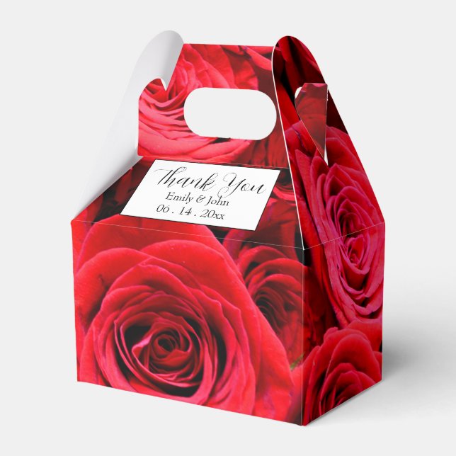 Elegant red roses red flowers red floral favour box (Front Side)