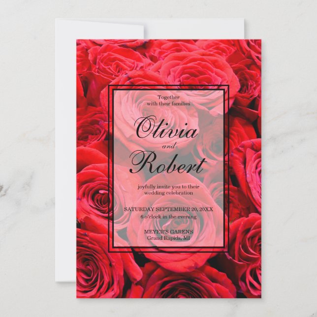 Elegant red roses red flowers red floral invitation (Front)