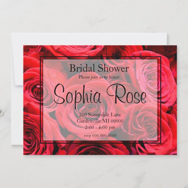 Elegant red roses red flowers red floral invitation (Front)