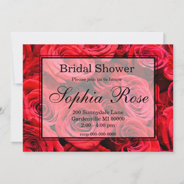 Elegant red roses red flowers red floral invitation (Front)