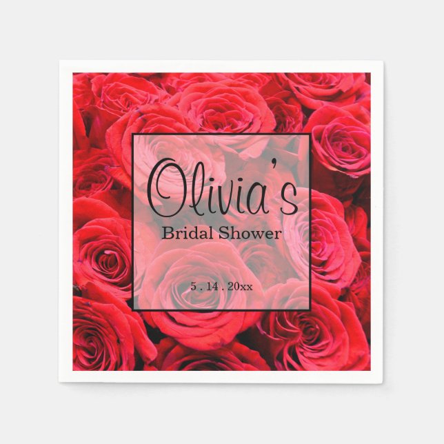 Elegant red roses red flowers red floral napkin (Front)