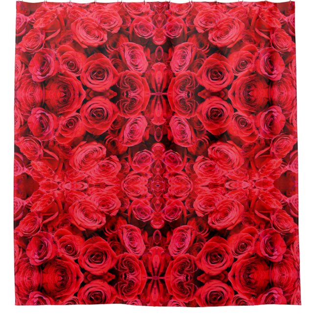 Elegant red roses red flowers red floral shower curtain (Front)