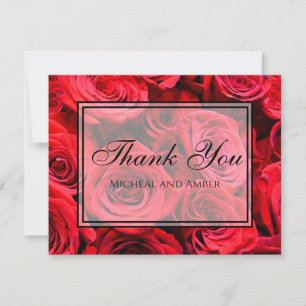 Elegant red roses red flowers red floral thank you card