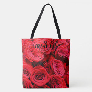 Elegant red roses red flowers red floral tote bag