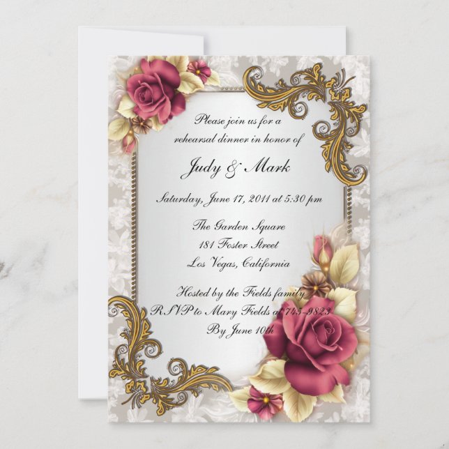 Elegant Red Roses Rehearsal Dinner Invitation (Front)