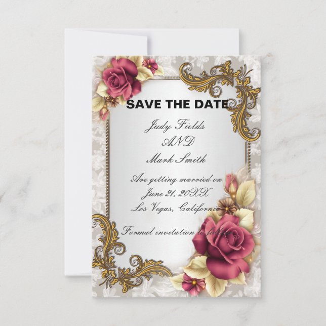 Elegant Red Roses Save The Date Card (Front)