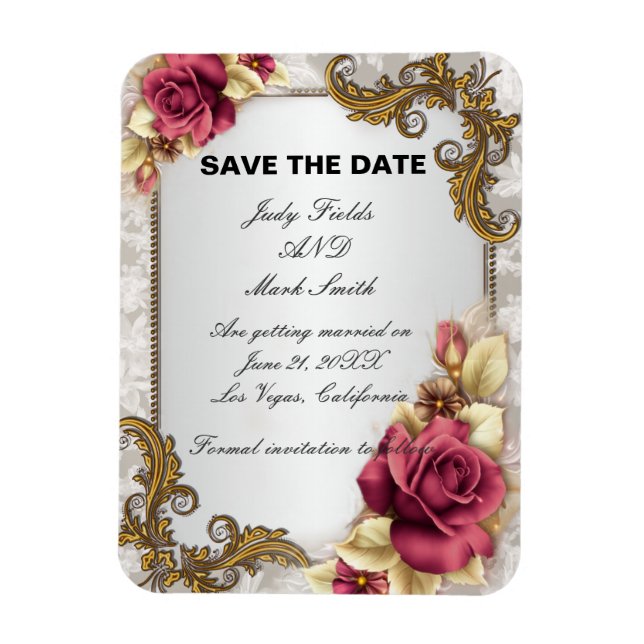 Elegant Red Roses Save The Date Magnet (Vertical)