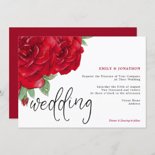 Elegant Red Roses Script Typography Wedding Invitation