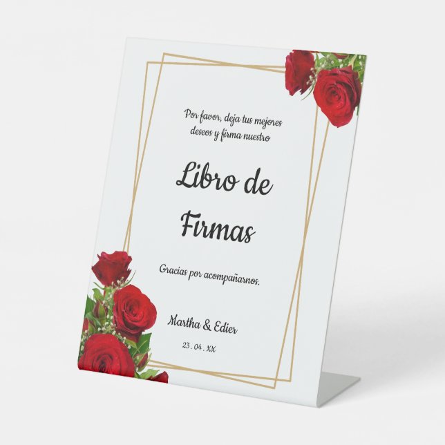 Elegant Red Roses Spanish Please Sign Guest Book (Front)