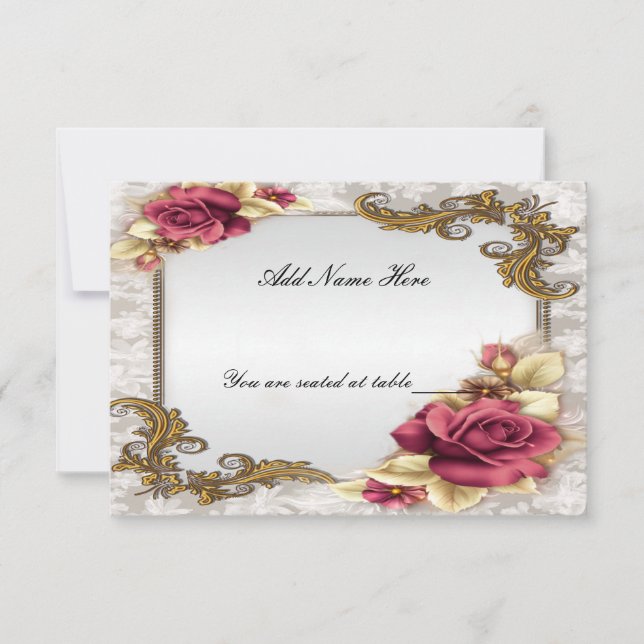 Elegant Red Roses Table Place Card (Front)