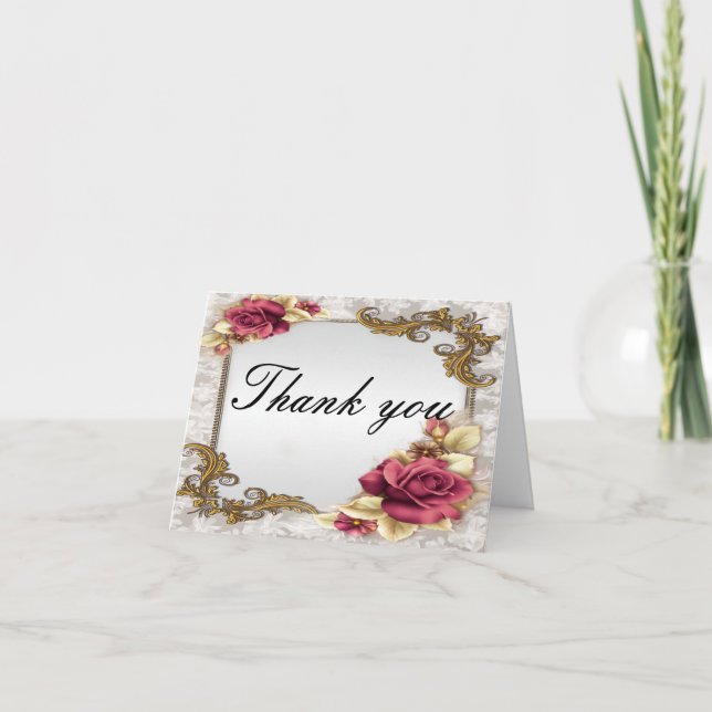 Elegant Red Roses Thank You Card (Front)