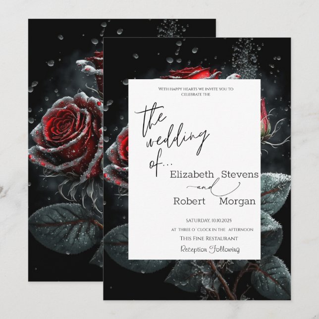 Elegant Red Roses Wedding Invitation (Front/Back)