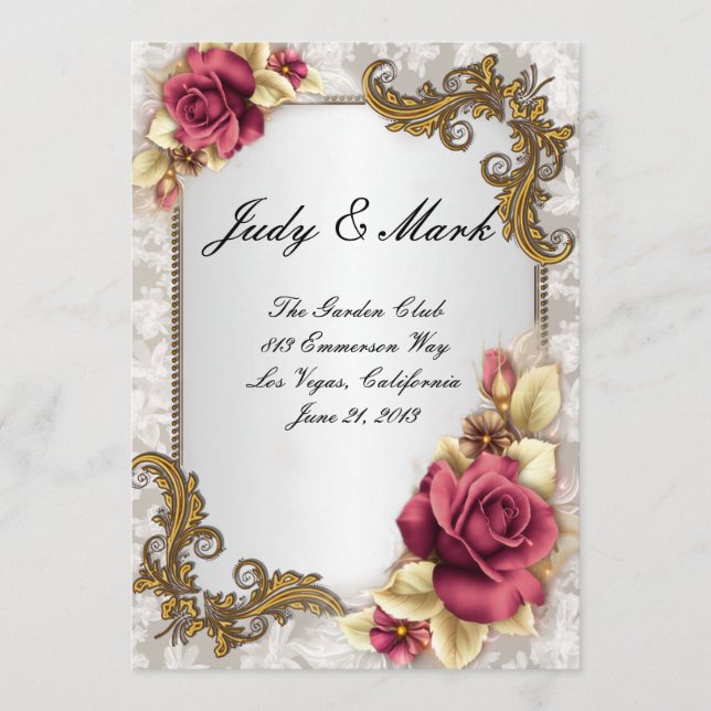 Elegant Red Roses Wedding Menu Card (Front)