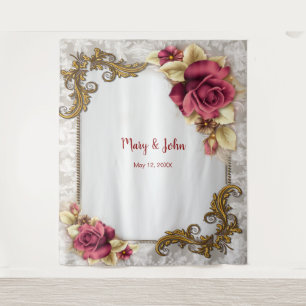 Elegant Red Roses Wedding Photo Backdrop Tapestry