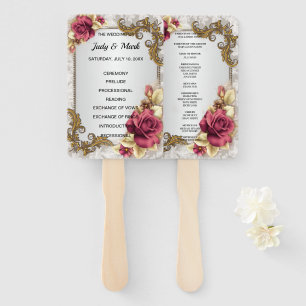 Elegant Red Roses Wedding Program Fans
