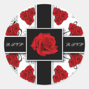 Elegant red roses  - wedding rsvp stickers