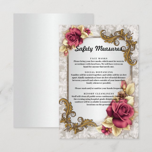 Elegant Red Roses Wedding Safety Measures Enclosure Card (Front/Back)