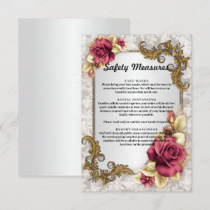 Elegant Red Roses Wedding Safety Measures Enclosure Card