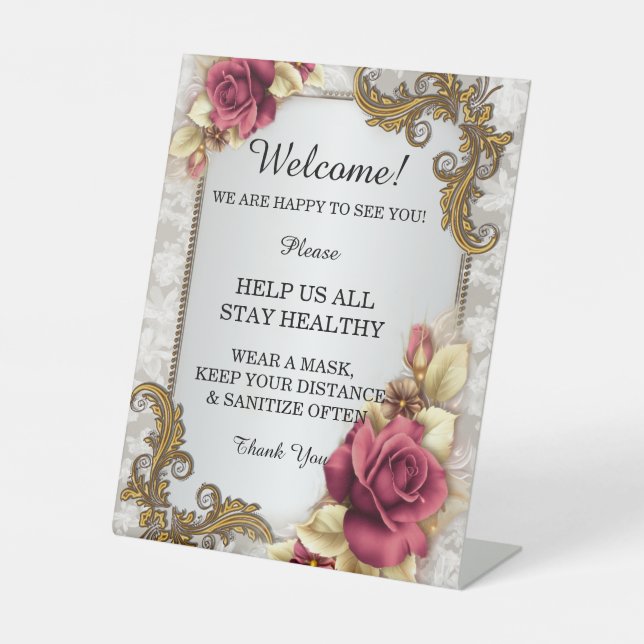 Elegant Red Roses Wedding Safety  Pedestal Sign (Front)
