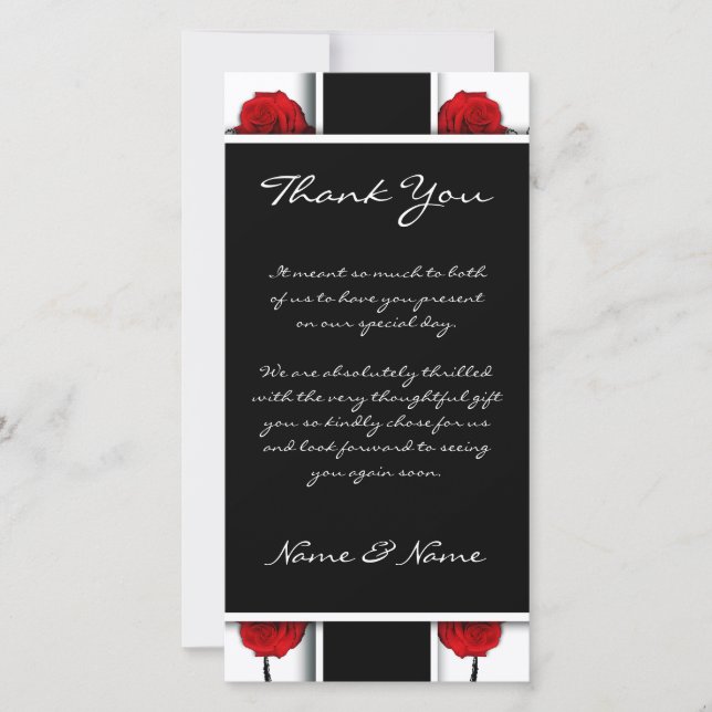 Elegant red roses - wedding thank you cards (Front)