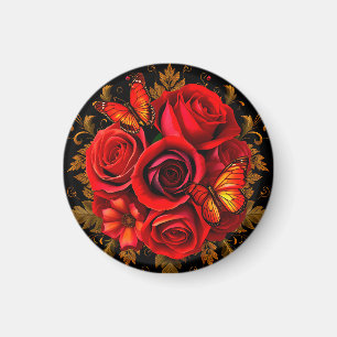 Elegant Red Roses with Butterflies Magnet