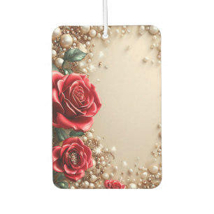 Elegant Red Roses With Golden Ornaments Car Air Freshener