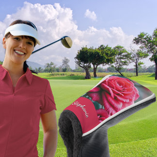 Elegant Red Roses with Raindrops Floral Golf Head Cover