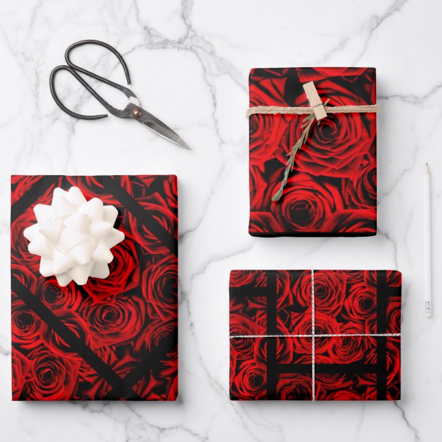 Elegant Red Roses Wrapping Paper Sheet (Front)