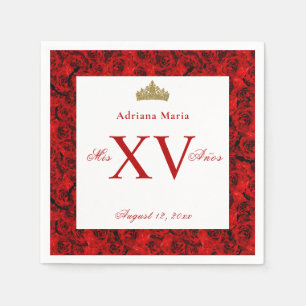 Elegant Red Roses XV Quinceanera Napkins