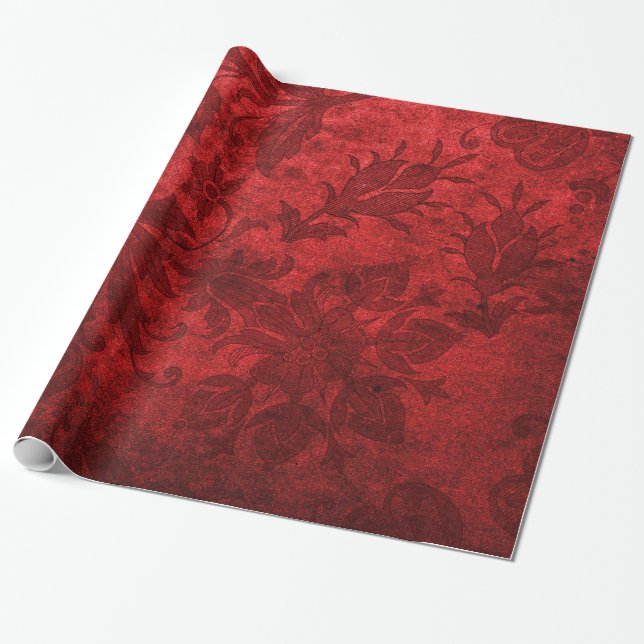 Elegant red royal damask floral pattern wrapping paper (Unrolled)