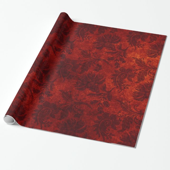 Elegant red royal damask floral pattern wrapping paper (Unrolled)