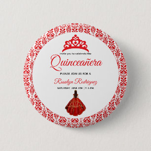 Elegant Red Royal Quinceañera 6 Cm Round Badge