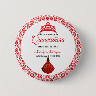Elegant Red Royal Quinceañera 6 Cm Round Badge