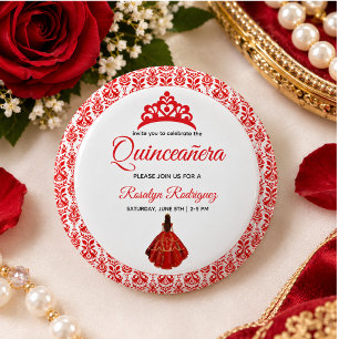 Elegant Red Royal Quinceañera 6 Cm Round Badge