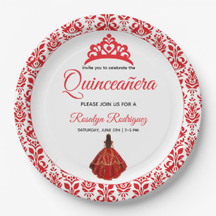 Elegant Red Royal Quinceañera Paper Plate