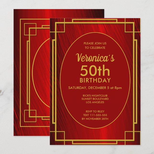 Elegant Red Satin 50th Birthday Invitation (Front/Back)